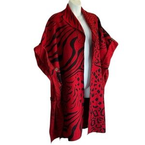 DILEMMA New York Art to Wear Kimono Vest, Red & Black, Animal Print Oversized